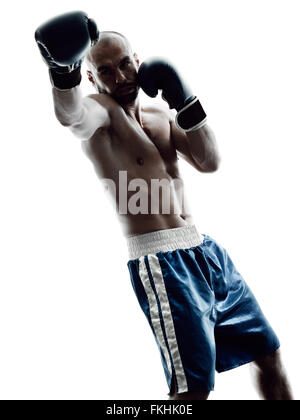 one man boxers boxing on isolated silhouette white background Stock Photo