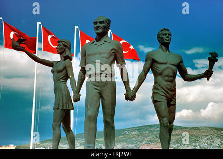 Nationalist Ataturk Monument & Turkish Youth Sculpture, Kusadasi, Turkey Stock Photo