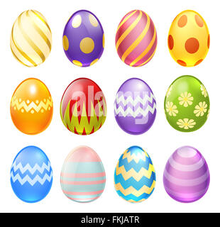 A set of colourful decorated chocolate cartoon Easter Eggs for use in Easter designs Stock Photo