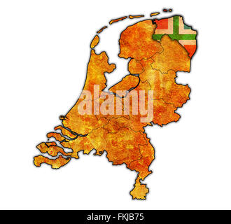 groningen flag on map with borders of provinces in netherlands Stock Photo