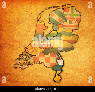 limburg flag on map with borders of provinces in netherlands Stock Photo