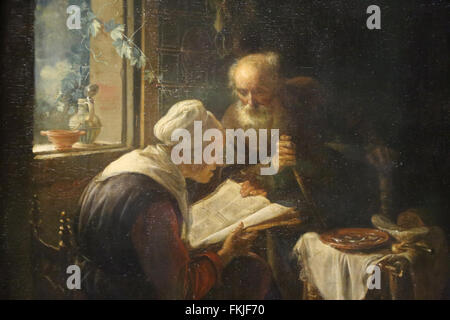 Gerad Dou (1613-1675). Dutch painter. Reading the Bible, 1645. Louvre Museum. Paris. France. Stock Photo