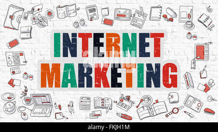 Internet Marketing on White Brick Wall. Stock Photo