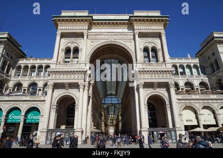 Italy: Main entrance of Galleria Vittorio Emanuele II, seen from Piazza del Duomo in Milan. Photo from 3. March 2016. Stock Photo