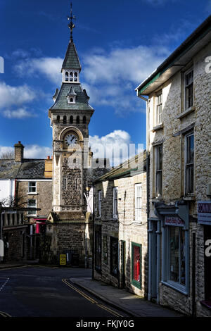 The clock Hay-on-Wye (Y Gelli Gandryll or Y Gelli in Welsh) or 'Hay', is a small market town in Powys, in Wales. Stock Photo