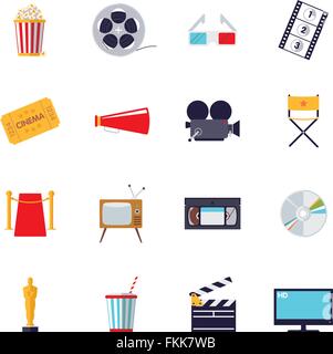 Flat design cinema and movie themed vector icons isolated on white background Stock Vector