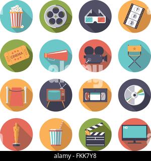 Flat design cinema and movie themed vector icons in circles Stock Vector