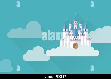 Flat design fantasy castle in the skies Stock Vector