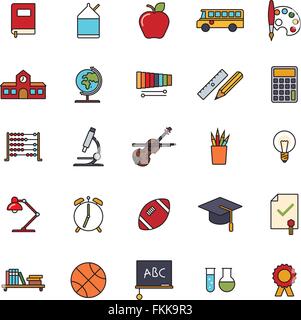 Collection of 25 education, school, college and university related filled line icons Stock Vector