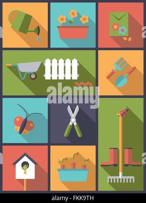 flat design illustration with gardening and garden symbols Stock Vector