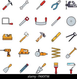 Collection of filled line tools and crafting icons isolated on white background Stock Vector