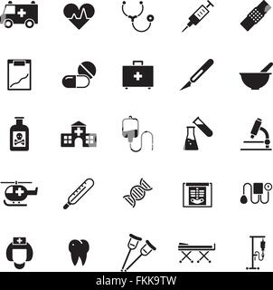 Collection of 25 medical and health care related glyph icons Stock Vector