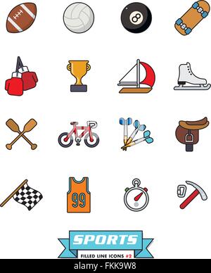 Collection of sports filled line vector icons on white background, part 2 Stock Vector