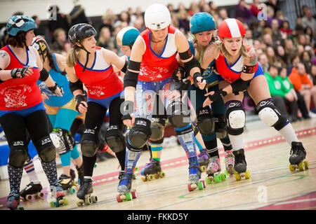 Bristol Harbour Harlots Roller Derby at the WISE Campus, Filton Bristol. 7 December 2013 Stock Photo