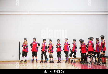 Bristol Harbour Harlots Roller Derby at the WISE Campus, Filton Bristol. 7 December 2013 Stock Photo