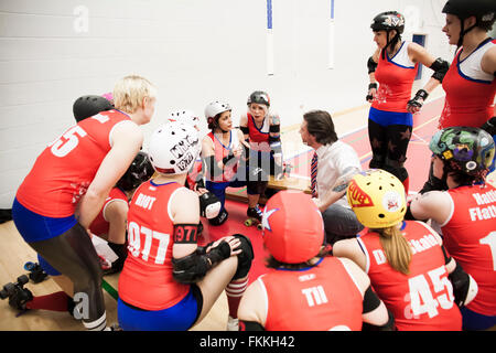 Bristol Harbour Harlots Roller Derby team talk at the WISE Campus, Filton Bristol. 2 March 2013 Stock Photo