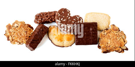 Top view of an assortment of cookies isolated on white. Stock Photo
