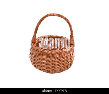 Nice empty wicker basket on white background. Clipping path is included Stock Photo