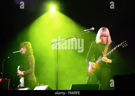 BILBAO, SPAIN - OCT 31: Go Go Berlin (band) live performance at Bime Festival on October 31, 2014 in Bilbao, Spain. Stock Photo