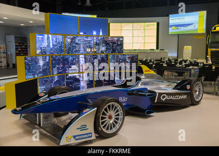 Troisdorf, Germany. 9th March, 2016. Deutsche Post DHL Group, annual news conference, Troisdorf, Germany: Formula E racing car at DHL Innovation Center. Credit:  Juergen Schwarz/Alamy Live News Stock Photo