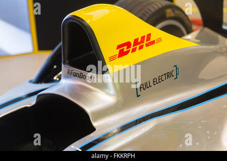 Troisdorf, Germany. 9th March, 2016. Deutsche Post DHL Group, annual news conference, Troisdorf, Germany: Formula E racing car at DHL Innovation Center. Credit:  Juergen Schwarz/Alamy Live News Stock Photo