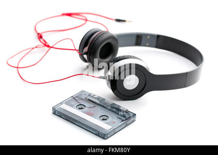 the cassette tape and headphones Stock Photo