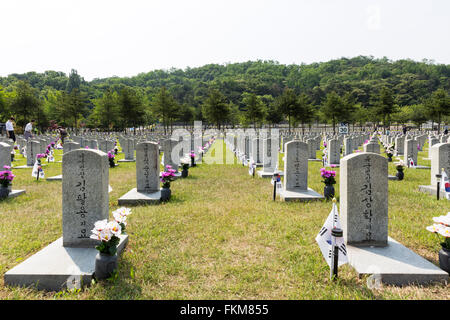 Burial Plots, Seoul National Cemetery. Stock Photo