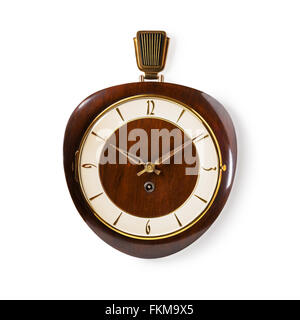 Retro old wall clock isolated on white background. Design element. Single object with clipping path Stock Photo