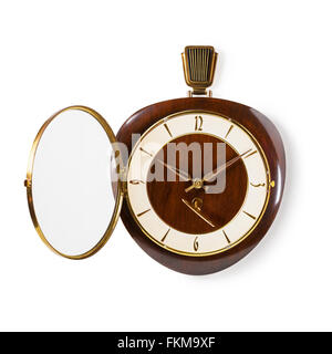 Retro old wall clock with key isolated on white background. Design element. Single object with clipping path Stock Photo