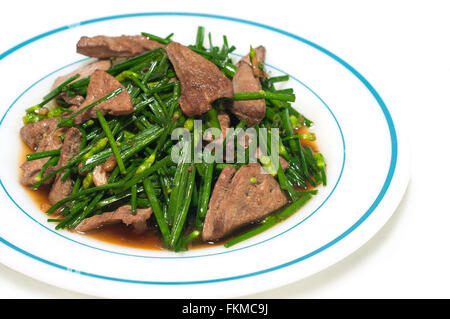 Stir-fried green Chinese chives with pork liver Stock Photo