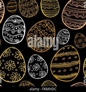 Abstract  Easter seamless pattern with hand drawn eggs on a black background Stock Photo