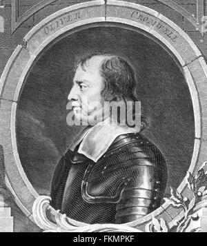 Oliver Cromwell, engraving from portrait by Samuel Cooper. Stock Photo