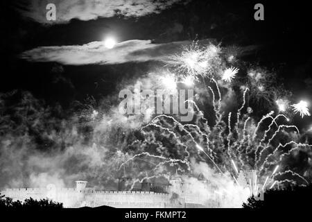 Carcassonne,fireworks,Cite,Castle,Canal Du Midi,canal,Aude,South,France,Europe, Bastille,Day,July,14th, Stock Photo