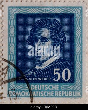 Carl Maria von Weber, a german composer, portrait on a GDR stamp 1952 Stock Photo