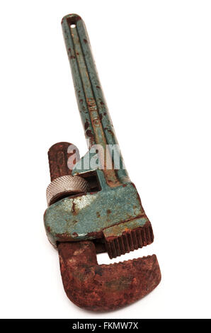Rusty adjustable spanner on a white background Stock Photo