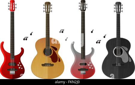 musical instruments icons set. electric guitar and classical guitar isolated on white background Stock Vector