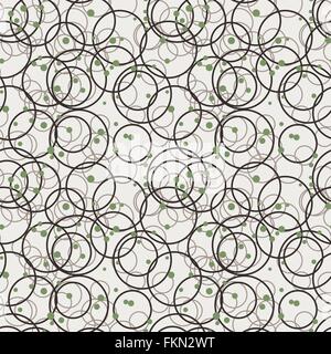 Vector seamless pattern of randomly circles and green dots Stock Vector