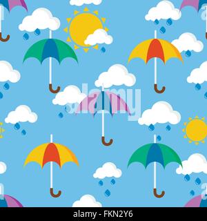 Bright seamless pattern with umbrellas in the rain Stock Vector