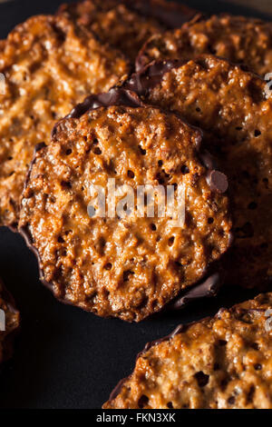 Homemade Almond and Chocolate Lacey's Cookies Ready to Eat Stock Photo