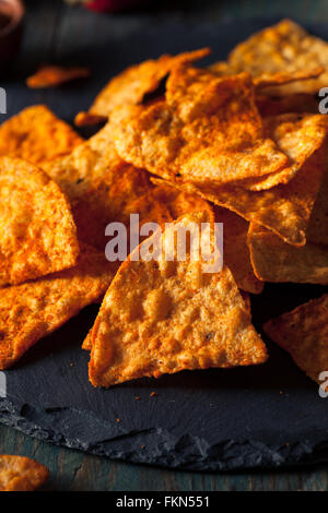 Homemade Chili Lime Tortilla Chips with Salsa Stock Photo
