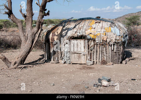 A Traditional Samburu House inside a Manyatta, Samburu National Reserve, Kenya, East Africa Stock Photo