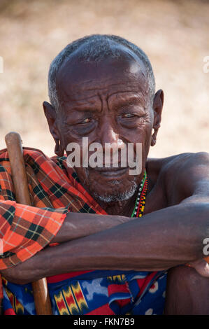 Portrait of a Samburu Tribal Elder, Samburu National Reserve, Kenya, East Africa Stock Photo