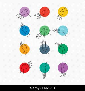 Set of vector icons of linear mapping graceful female hands in different gestures Stock Vector