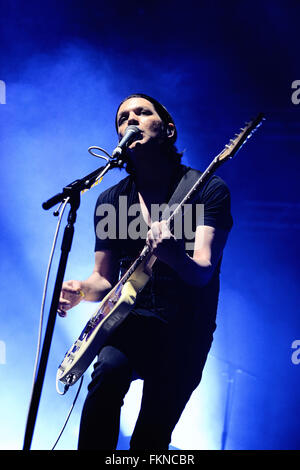 BILBAO, SPAIN - OCT 31: Placebo (band) live performance at Bime Festival on October 31, 2014 in Bilbao, Spain. Stock Photo