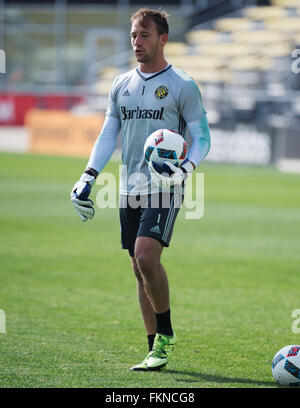 Columbus, Ohio, USA. 9th March, 2016. Columbus Crew SC goalkeeper Steve Clark (1) prepare to work out at Columbus Crew SC Media Day. Columbus, Ohio, USA Credit:  Brent Clark/Alamy Live News Stock Photo