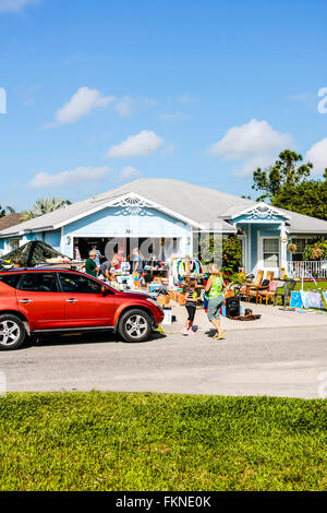 A typical weekend yard sale or Garage sale at a home in Florida Stock Photo