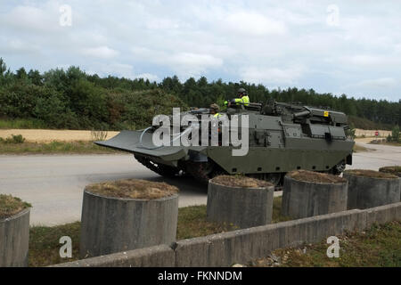 British army Challenger Armoured Repair and Recovery Vehicle (CRARRV) at the tank training ground in Bovingdon Dorset. 16th July 2016 Stock Photo