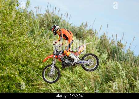 BARCELONA - JUN 28: A professional rider at the FMX (Freestyle Motocross) competition at LKXA Extreme Sports. Stock Photo
