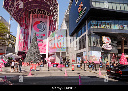 Bangkok, Siam Square, Thailand - January 4, 2016; Center Point of Siam Square, commercial center with Christmas tree Stock Photo