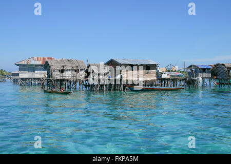 Daily life of sea gypsy people and landscape view in Sipadan Omadal Island located in Semporna. Stock Photo